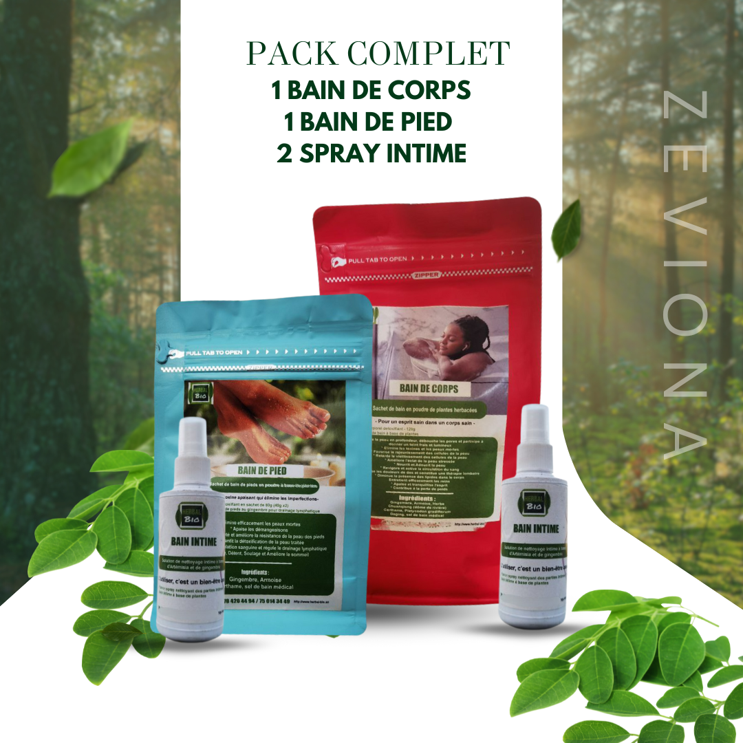 Pack complet HERBAL BIO : 1 Bain de corps +1 Bain de pied + 2 Spray intime